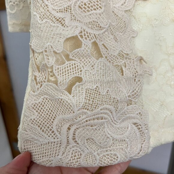 ANTHRO Sunday in Brooklyn Yellow Lace Cream Floral Appliques 3/4 Sleeve Top Sz S - Picture 7 of 14